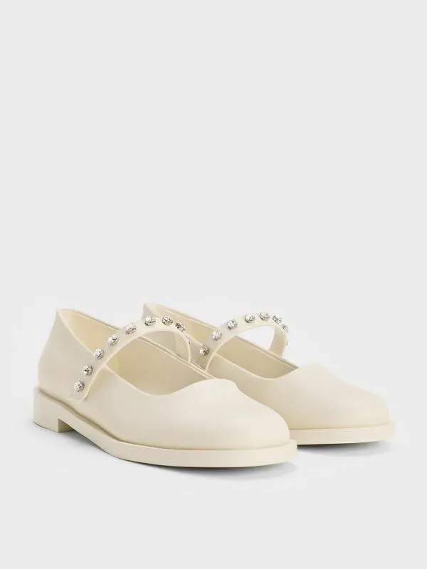 Women GemEncrusted Mary Janes 8211 Chalk CHARLES and KEITH Ballet Flats