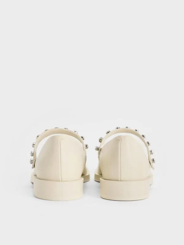 Women GemEncrusted Mary Janes 8211 Chalk CHARLES and KEITH Ballet Flats