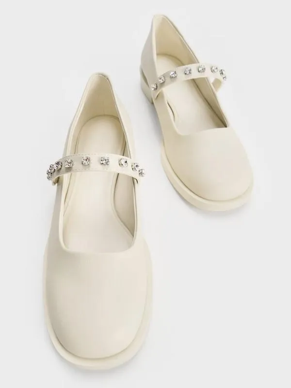 Women GemEncrusted Mary Janes 8211 Chalk CHARLES and KEITH Ballet Flats