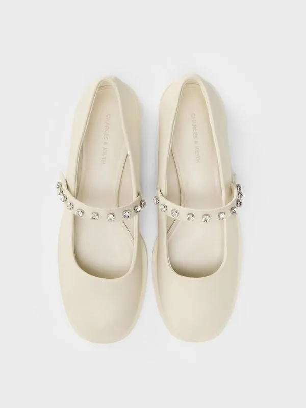 Women GemEncrusted Mary Janes 8211 Chalk CHARLES and KEITH Ballet Flats