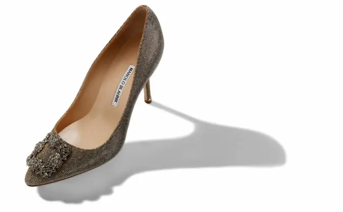 Women Gold Glitter Fabric Jewel Buckle Pumps Manolo Blahnik Pumps