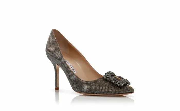 Women Gold Glitter Fabric Jewel Buckle Pumps Manolo Blahnik Pumps