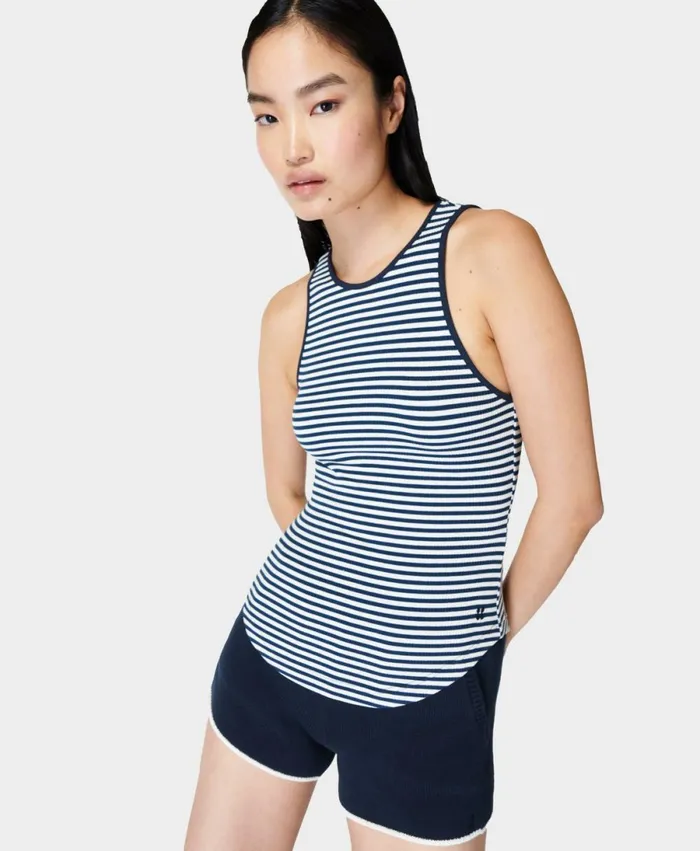 Women Harper Racer Rib Vest Navy White Stripe Sweaty Betty Vest Tops