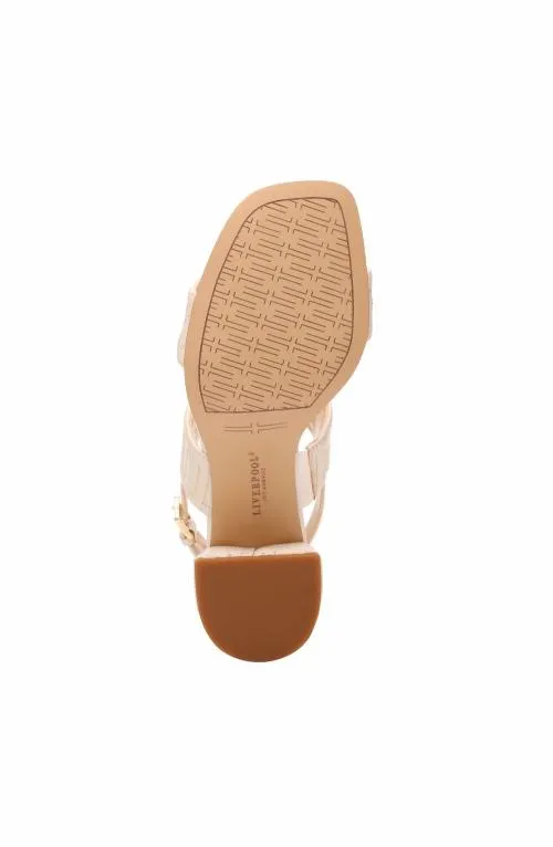 Women Heels Liverpool Los Angeles Lakewood Logo Stitch Slingback With Block Heel Ecru