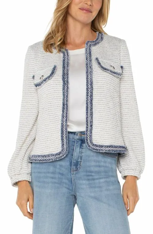 Women Jackets Liverpool Los Angeles Collarless Jacket Cream Navy Boucle