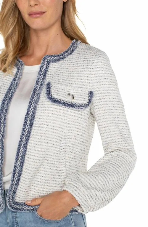 Women Jackets Liverpool Los Angeles Collarless Jacket Cream Navy Boucle
