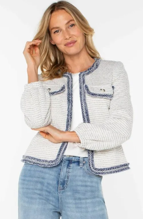 Women Jackets Liverpool Los Angeles Collarless Jacket Cream Navy Boucle