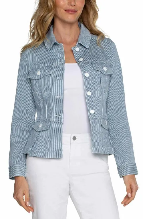 Women Jackets Liverpool Los Angeles Peplum Denim Jacket Chambray Stripe