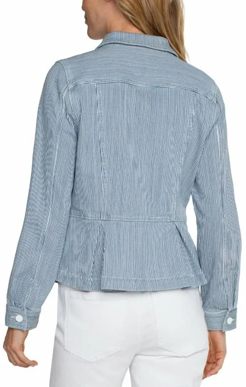 Women Jackets Liverpool Los Angeles Peplum Denim Jacket Chambray Stripe