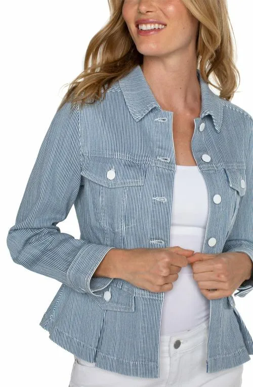 Women Jackets Liverpool Los Angeles Peplum Denim Jacket Chambray Stripe