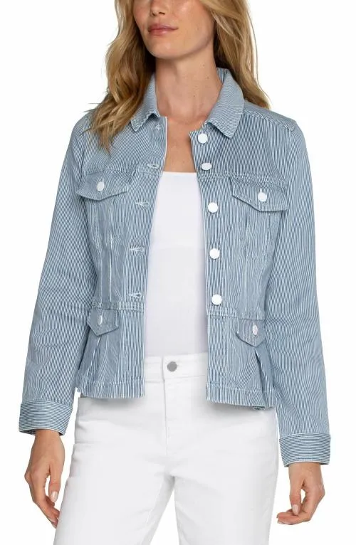Women Jackets Liverpool Los Angeles Peplum Denim Jacket Chambray Stripe