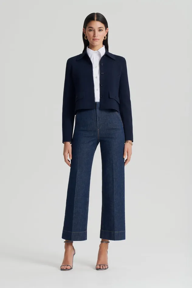 Women Jackets Scanlan Theodore CREPE KNIT BUTTON JACKET NAVY