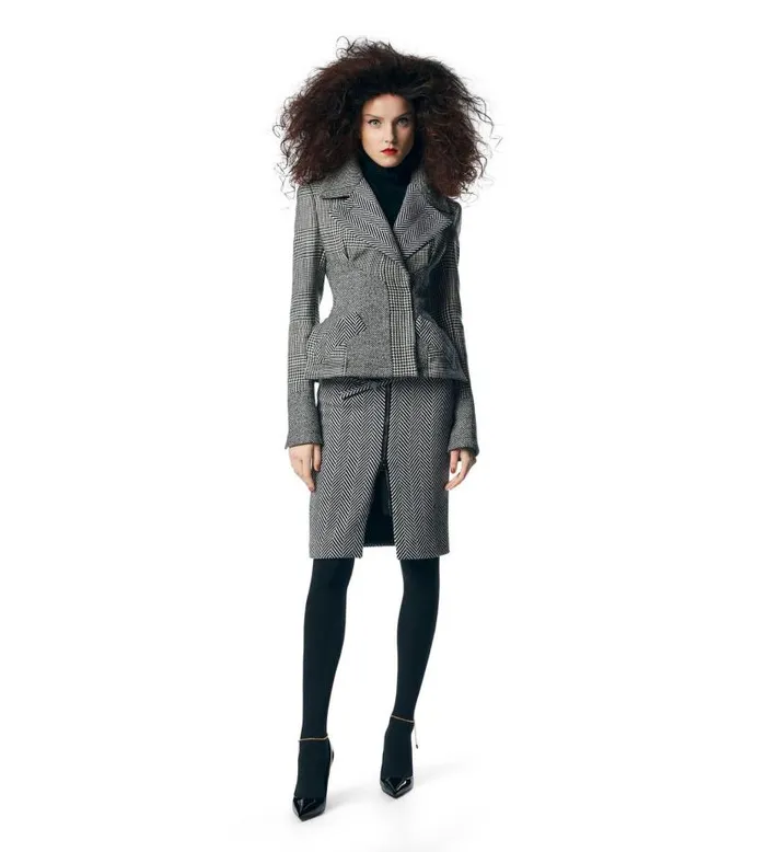 Women Jackets Tom Ford Wool Patchwork Wrap Peplum Jacket Black Chalk Women Jackets Tom Ford Wool Patchwork Wrap Peplum Jacket Black Chalk