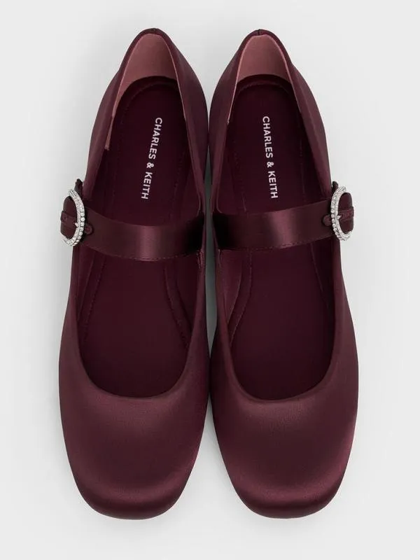 Women Jannie Satin CrystalBuckle Mary Janes 8211 Burgundy CHARLES and KEITH Flats