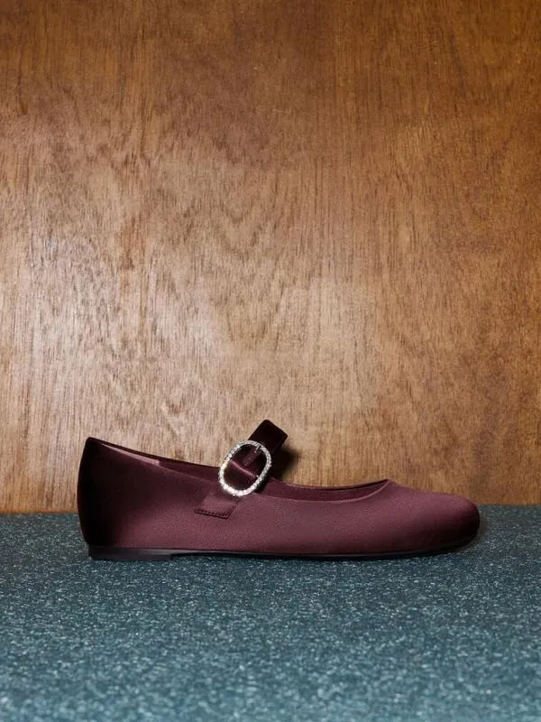 Women Jannie Satin CrystalBuckle Mary Janes 8211 Burgundy CHARLES and KEITH Flats