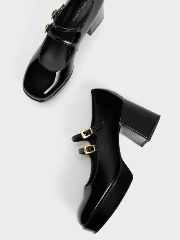 Women Jaylin Patent Block Heel Mary Janes 8211 Black CHARLES and KEITH Heels