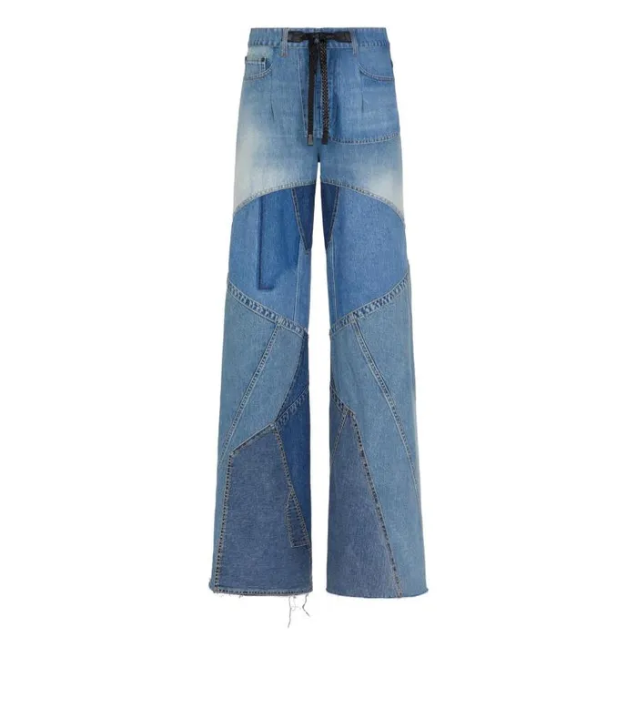 Women Jeans Tom Ford Vintage Patchwork Denim Wide Leg Pants Combo Blue
