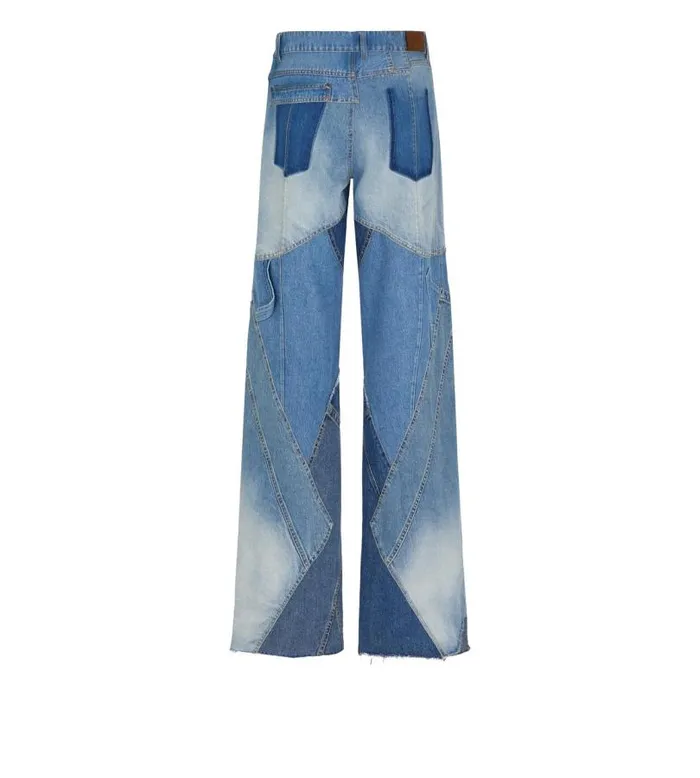 Women Jeans Tom Ford Vintage Patchwork Denim Wide Leg Pants Combo Blue Women Jeans Tom Ford Vintage Patchwork Denim Wide Leg Pants Combo Blue