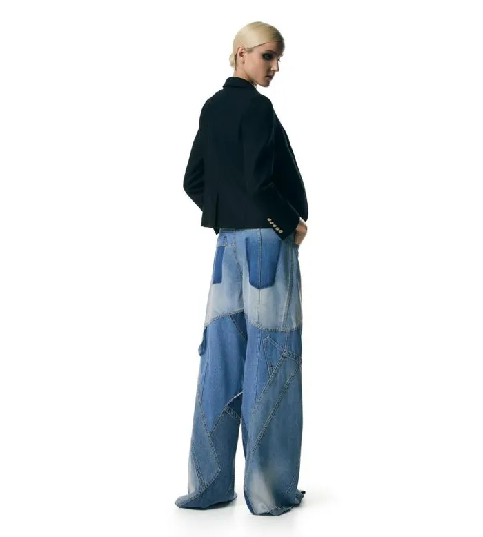 Women Jeans Tom Ford Vintage Patchwork Denim Wide Leg Pants Combo Blue Women Jeans Tom Ford Vintage Patchwork Denim Wide Leg Pants Combo Blue