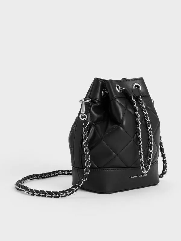 Women Julia Quilted TwoWay Bucket Bag 8211 Noir CHARLES and KEITH Bucket Bags