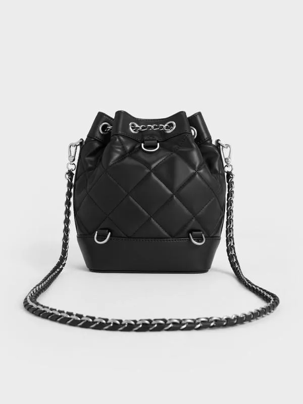 Women Julia Quilted TwoWay Bucket Bag 8211 Noir CHARLES and KEITH Bucket Bags