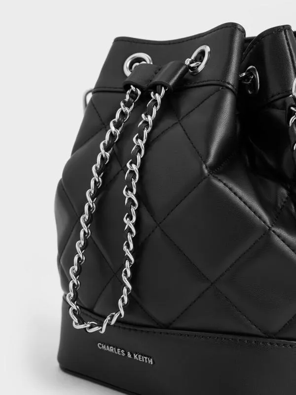 Women Julia Quilted TwoWay Bucket Bag 8211 Noir CHARLES and KEITH Bucket Bags