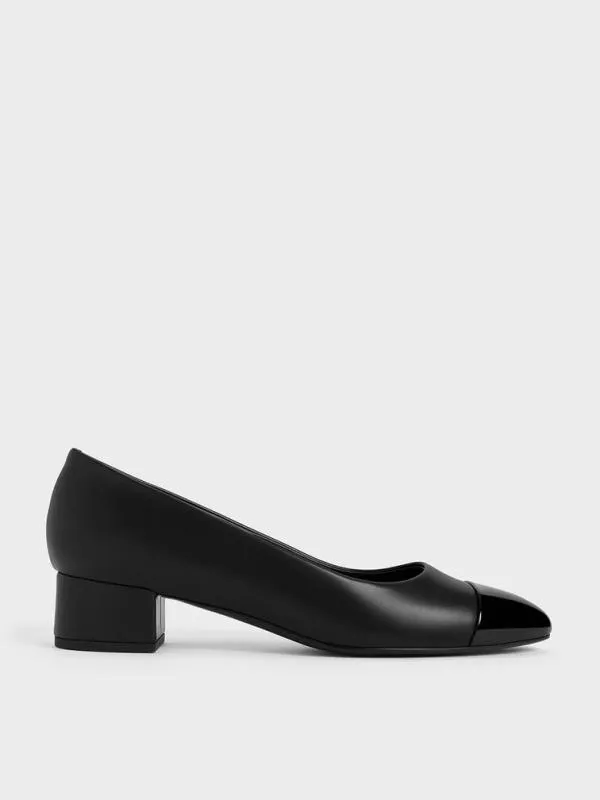 Women Kleo Patent Contrast CapToe Pumps 8211 Black CHARLES and KEITH Pumps