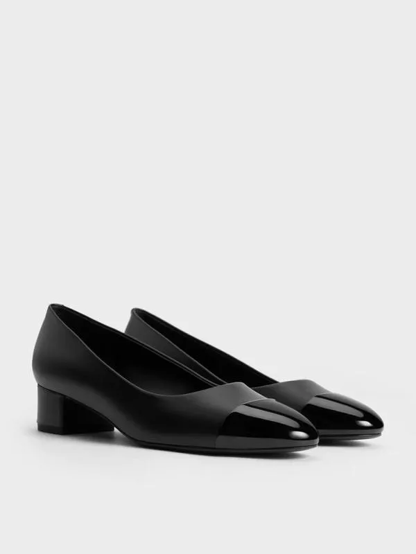 Women Kleo Patent Contrast CapToe Pumps 8211 Black CHARLES and KEITH Pumps