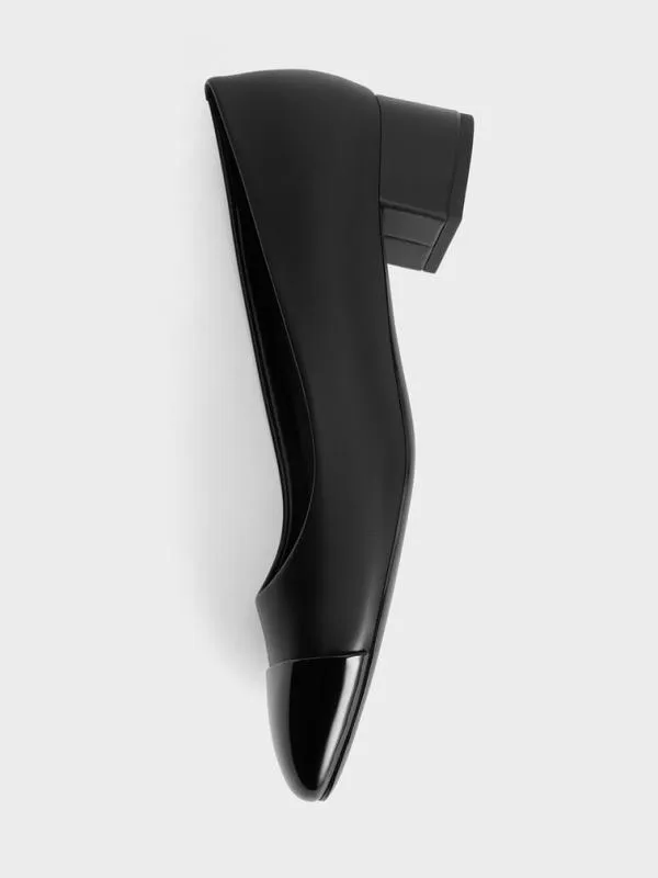 Women Kleo Patent Contrast CapToe Pumps 8211 Black CHARLES and KEITH Pumps