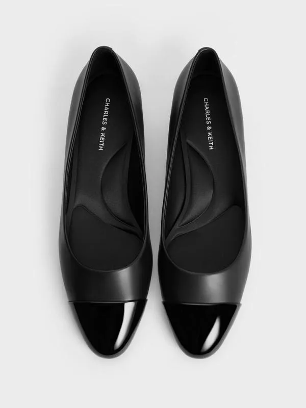 Women Kleo Patent Contrast CapToe Pumps 8211 Black CHARLES and KEITH Pumps