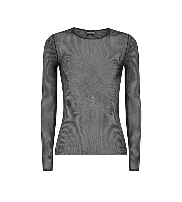 Women Knitwear Tom Ford Fine Silk Rib Crewneck Top Black