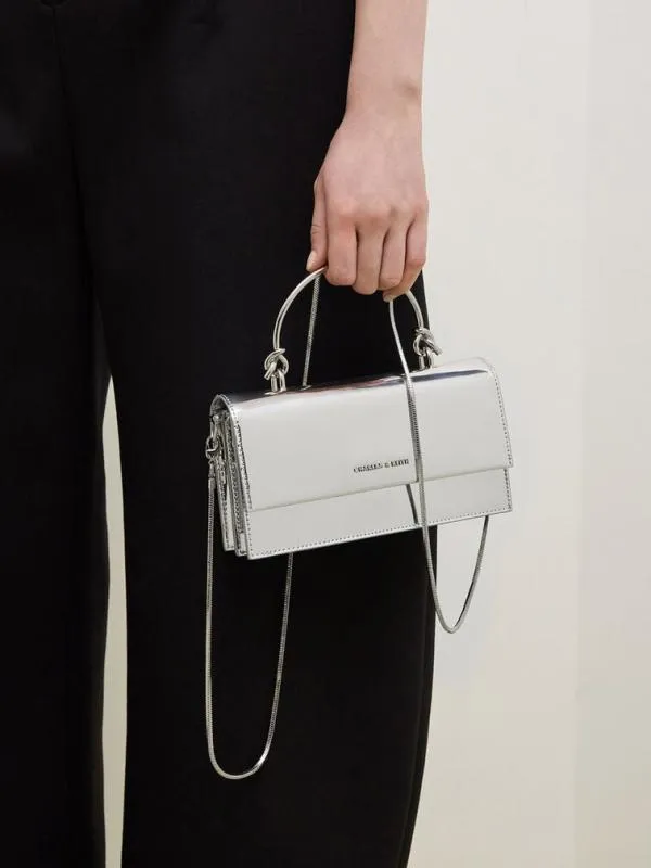 Women Kristine Metallic SculpturalHandle Long Wallet 8211 Silver CHARLES and KEITH Long Wallets