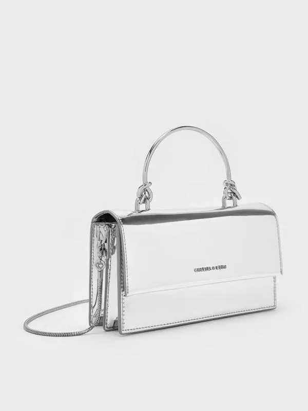 Women Kristine Metallic SculpturalHandle Long Wallet 8211 Silver CHARLES and KEITH Long Wallets