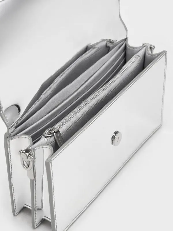 Women Kristine Metallic SculpturalHandle Long Wallet 8211 Silver CHARLES and KEITH Long Wallets
