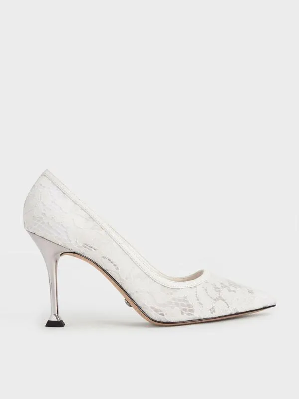 Women Lace and Mesh Pumps 8211 White CHARLES and KEITH Pumps