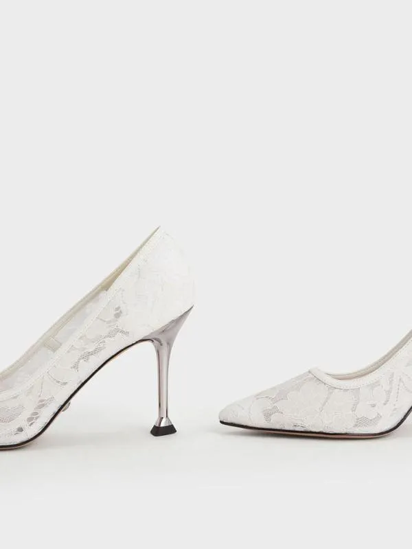 Women Lace and Mesh Pumps 8211 White CHARLES and KEITH Pumps Women Lace and Mesh Pumps 8211 White CHARLES and KEITH Pumps