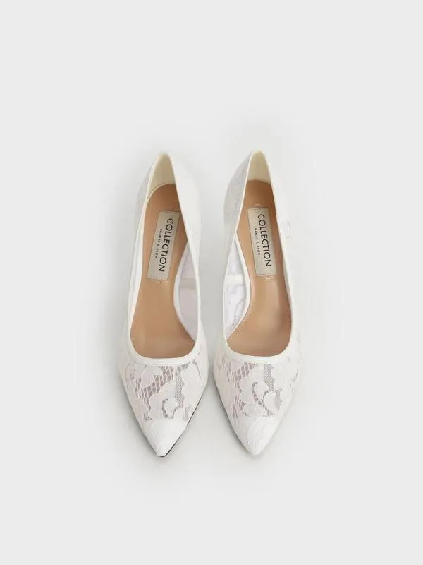 Women Lace and Mesh Pumps 8211 White CHARLES and KEITH Pumps Women Lace and Mesh Pumps 8211 White CHARLES and KEITH Pumps