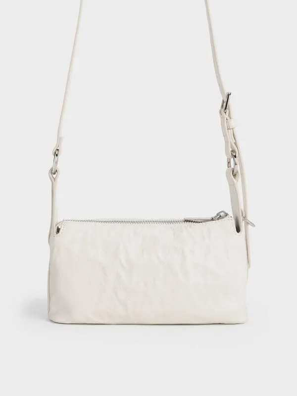 Women Lark CrinkleEffect Shoulder Bag 8211 Cream CHARLES and KEITH Crossbody Bags