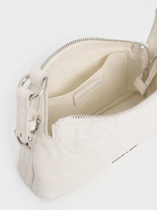 Women Lark CrinkleEffect Shoulder Bag 8211 Cream CHARLES and KEITH Crossbody Bags