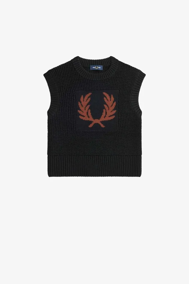 Women Laurel Wreath Knitted Tank Black Fred Perry Knitwear