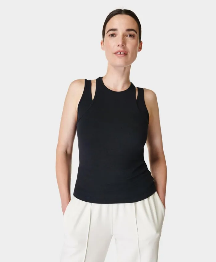 Women Layered Rib Vest Black Sweaty Betty Vest Tops