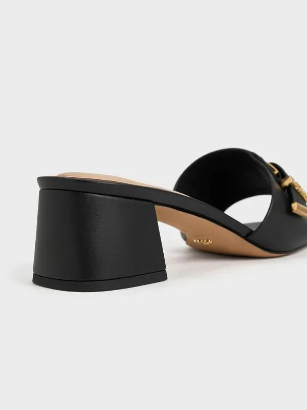 Women Leather Buckled BlockHeel Mules 8211 Black CHARLES and KEITH Heels