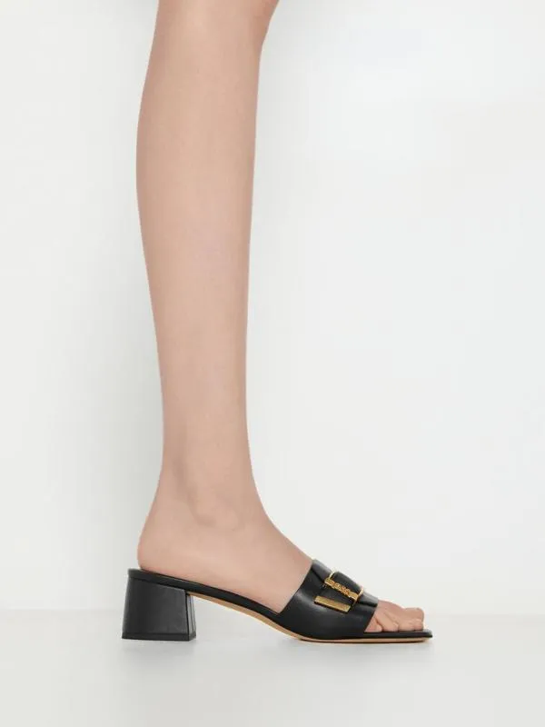 Women Leather Buckled BlockHeel Mules 8211 Black CHARLES and KEITH Heels