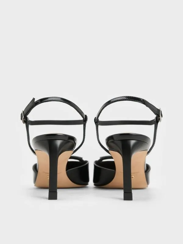 Women Leather KittenHeel AnkleStrap PointedToe Pumps 8211 Black Box CHARLES and KEITH Heels