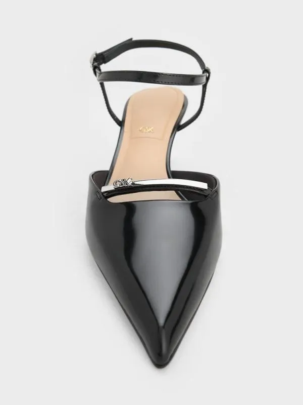 Women Leather KittenHeel AnkleStrap PointedToe Pumps 8211 Black Box CHARLES and KEITH Heels