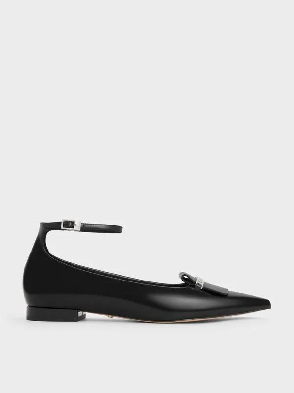 Women Leather MetallicAccent PointedToe AnkleStrap Flats 8211 Black Box CHARLES and KEITH Flats Women Leather MetallicAccent PointedToe AnkleStrap Flats 8211 Black Box CHARLES and KEITH Flats