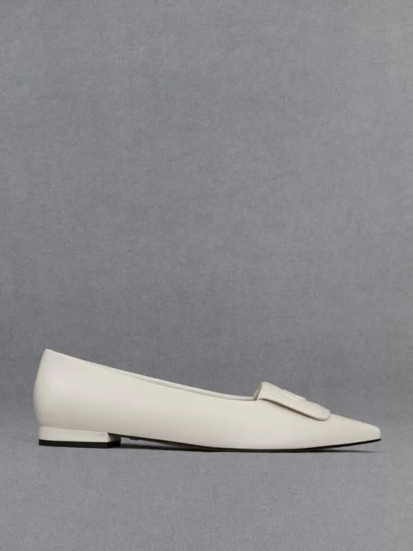 Women Leather PointedToe Flats 8211 White CHARLES and KEITH Ballet Flats