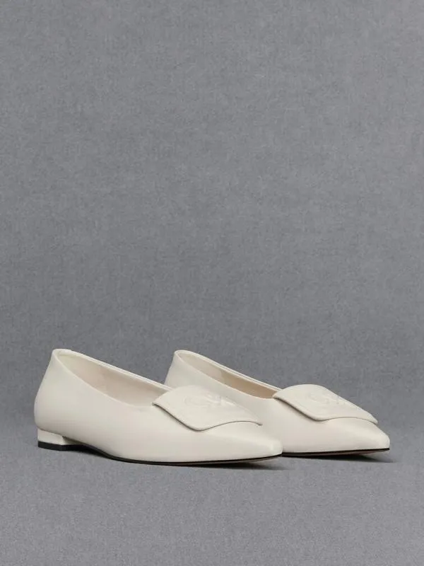 Women Leather PointedToe Flats 8211 White CHARLES and KEITH Ballet Flats