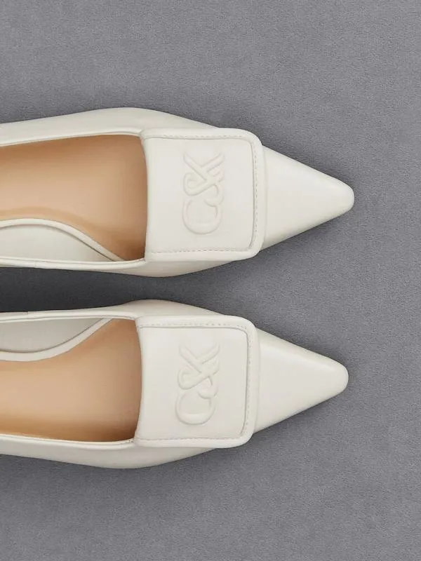 Women Leather PointedToe Flats 8211 White CHARLES and KEITH Ballet Flats