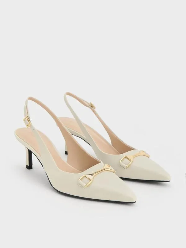 Women Leslie MetallicAccent Slingback Pumps 8211 Chalk CHARLES and KEITH Heels